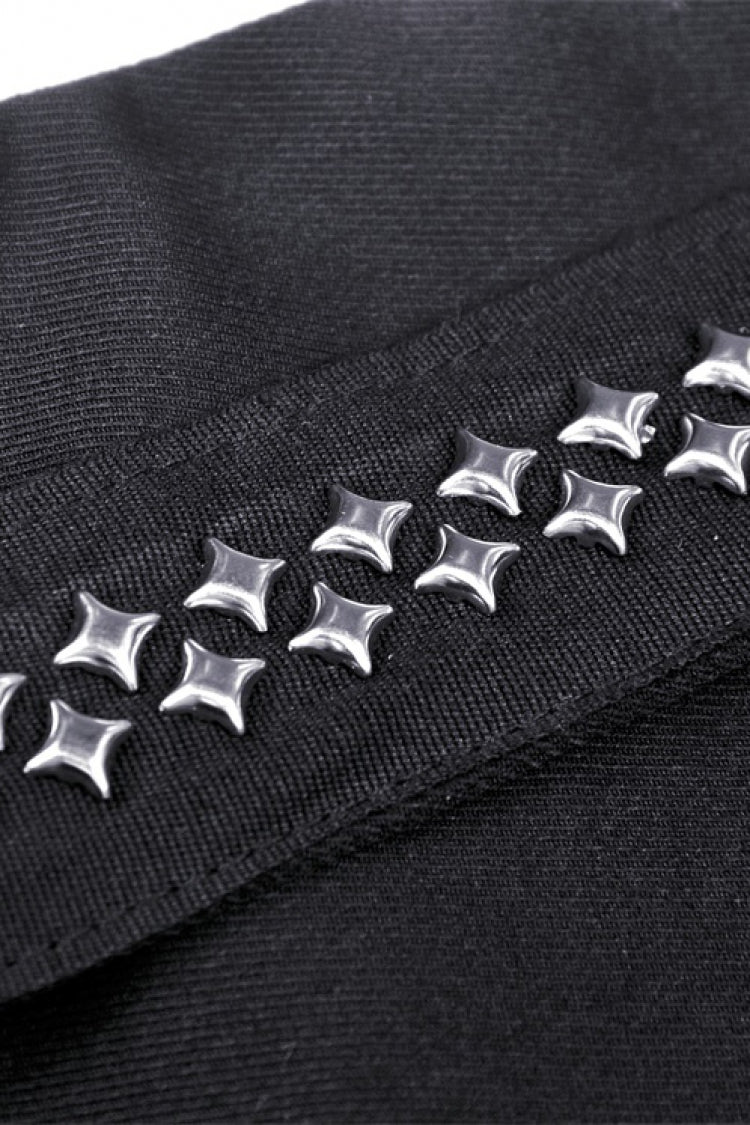Jet-Black Chain-Trimmed Pleated Mini Skirt with Waistbelt