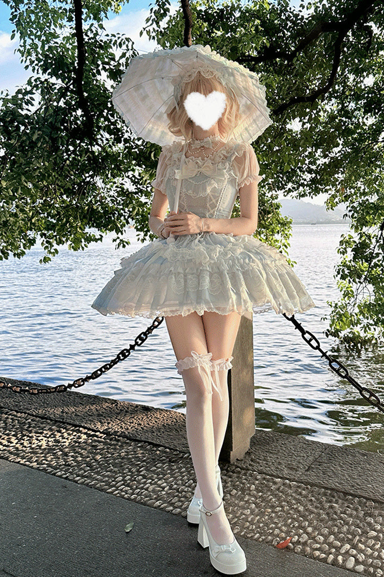 Ruffled Bowknot Lace-Up JSK with Sweet Lolita Charm - Candy House