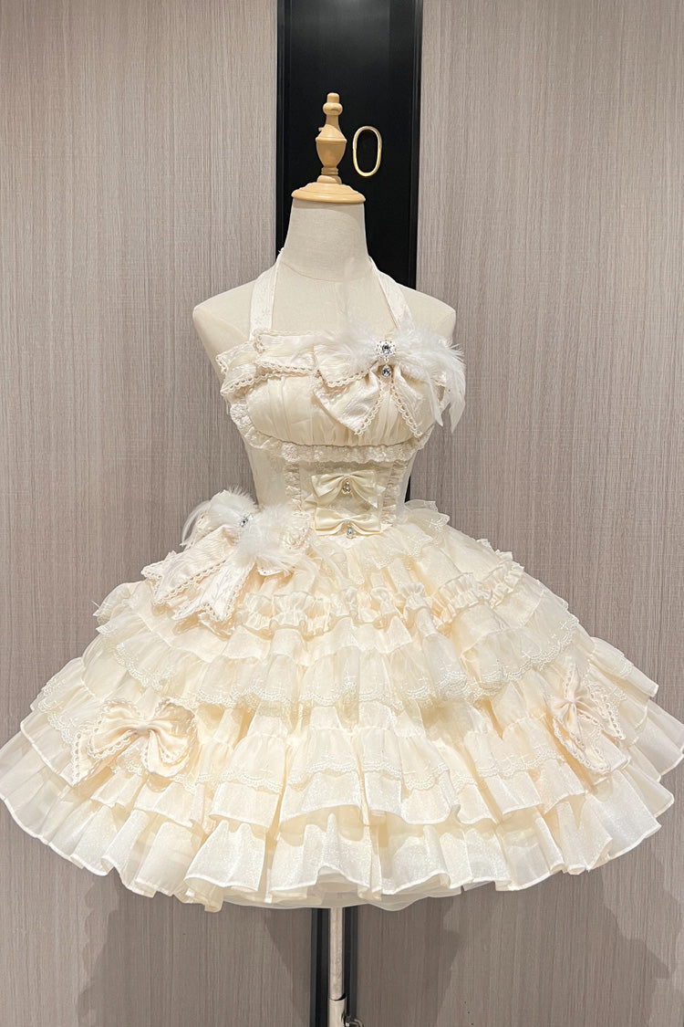 Swan Overture Halterneck Sleeveless Multi-Layered Ruffle Bowknot Lace Sweet Lolita Dress
