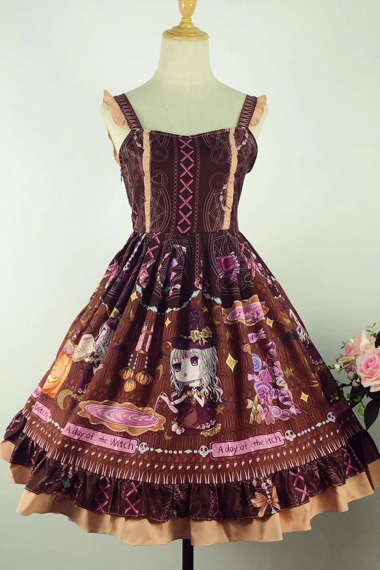 Chocolate Sleeveless Print Bow Elegant JSK - Little Witch
