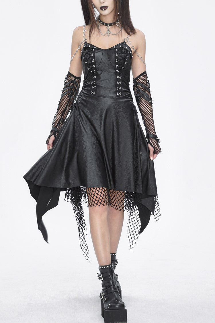 Gothic JSK Dress with Irregular Hem and Lace Accents