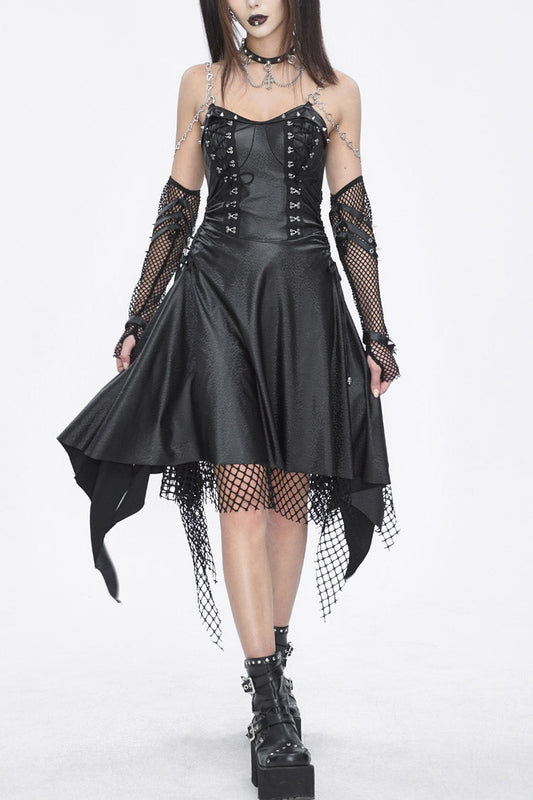 Gothic JSK Dress with Irregular Hem and Lace Accents