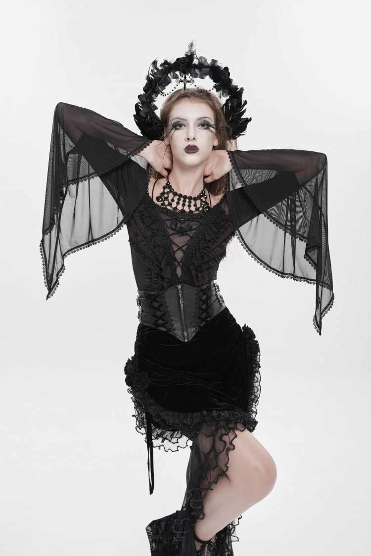 Women's Gothic Zip Girdle Accessory with Crochet Lace-Up, Slim Fit and Zipper