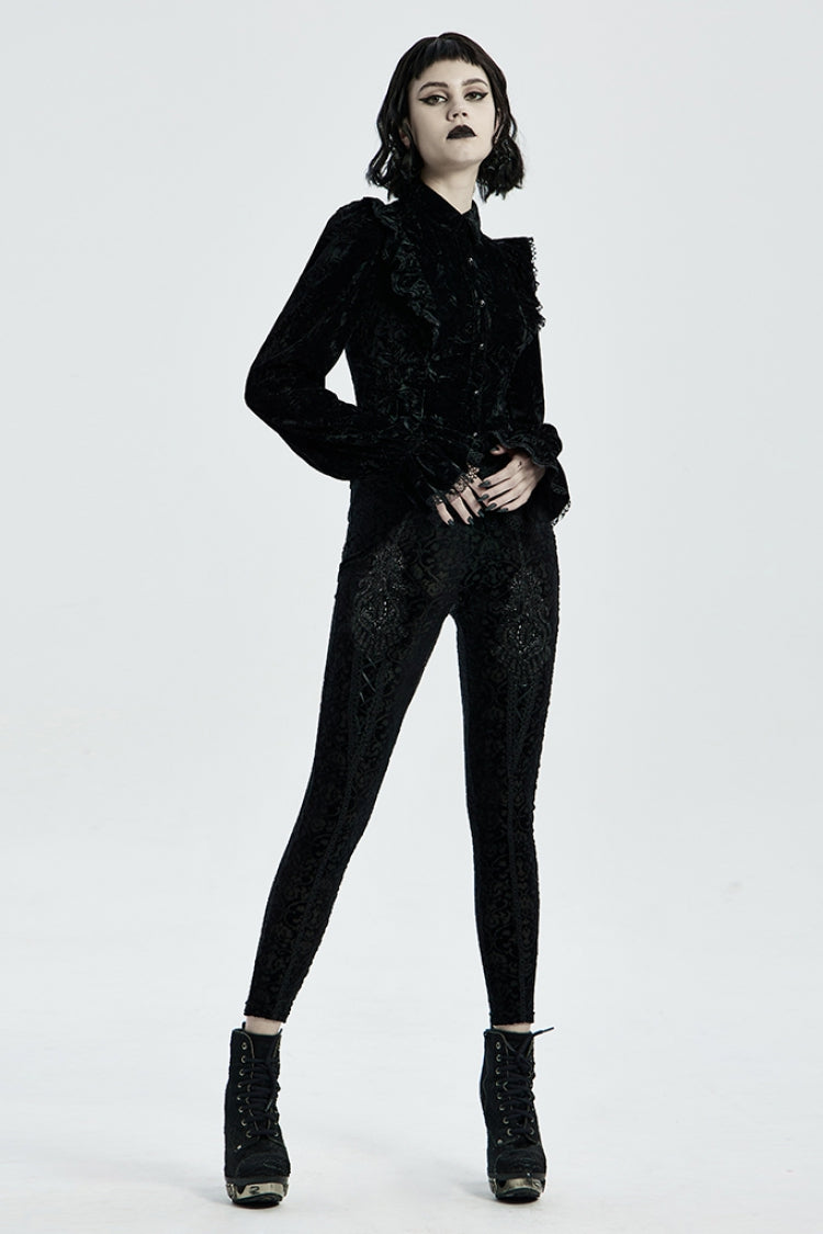 Gothic Leggings with Jacquard Pattern for Women in Black