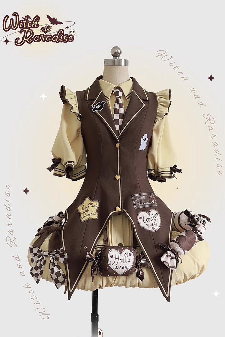Halloween Sweet Lolita Vest Set with Short Sleeves and Bows