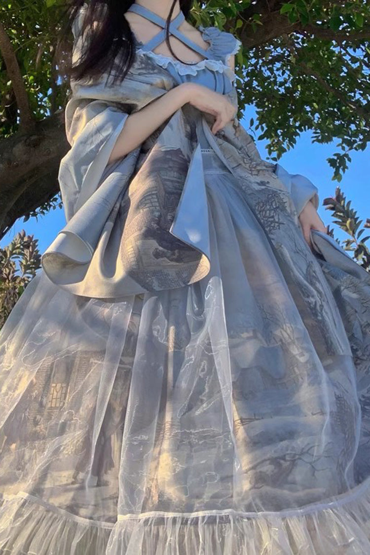Elegant Princess Lolita JSK Dress with Off-Shoulder Ruffled Lace