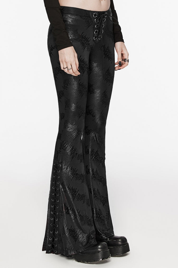 Low-Rise Thorn Print Lace-Up Steampunk Flared Trousers - 2 Tones