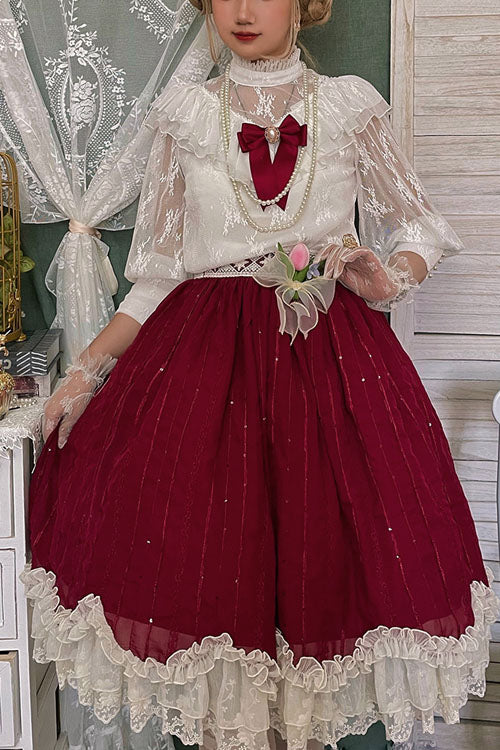 Burgundy Tulip Ruffle Classic Lolita Skirt Dress