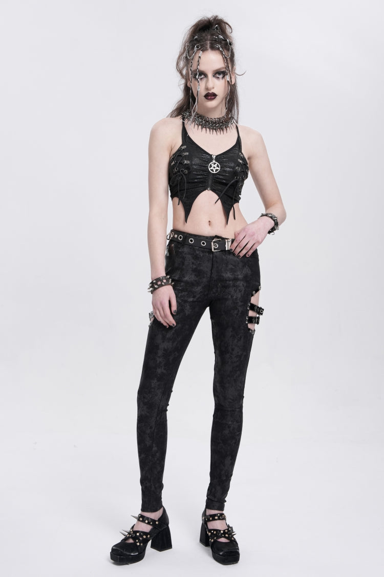 Midnight Cutout Buckle Trousers for Women - Gothic Edge
