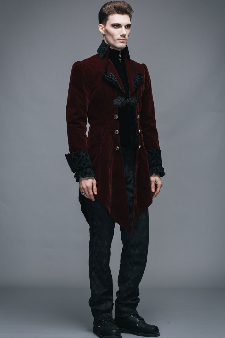 Crimson Formal Turn-Down Collar Swallowtail Gothic Coat