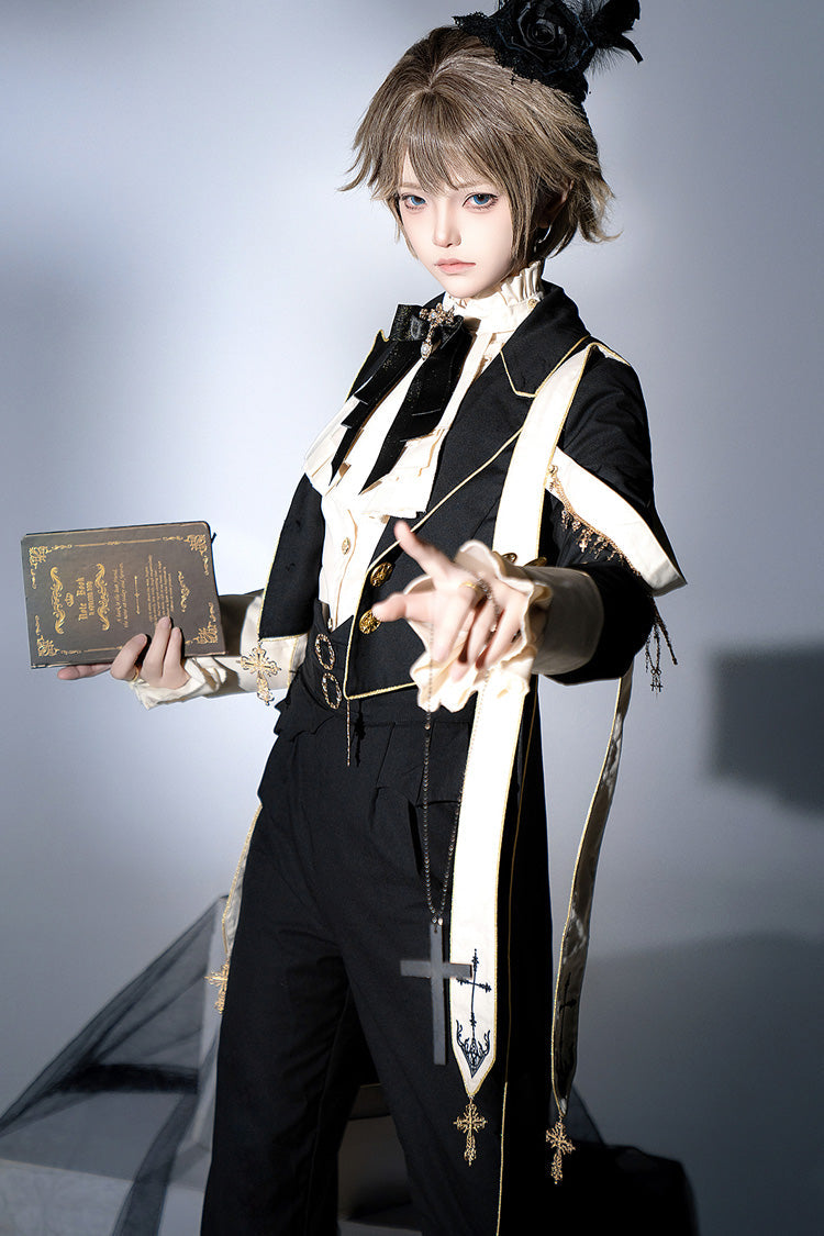 Ouji Lolita Swallowtail Coat with Print, Long-Sleeve Princely Gothic Jacket