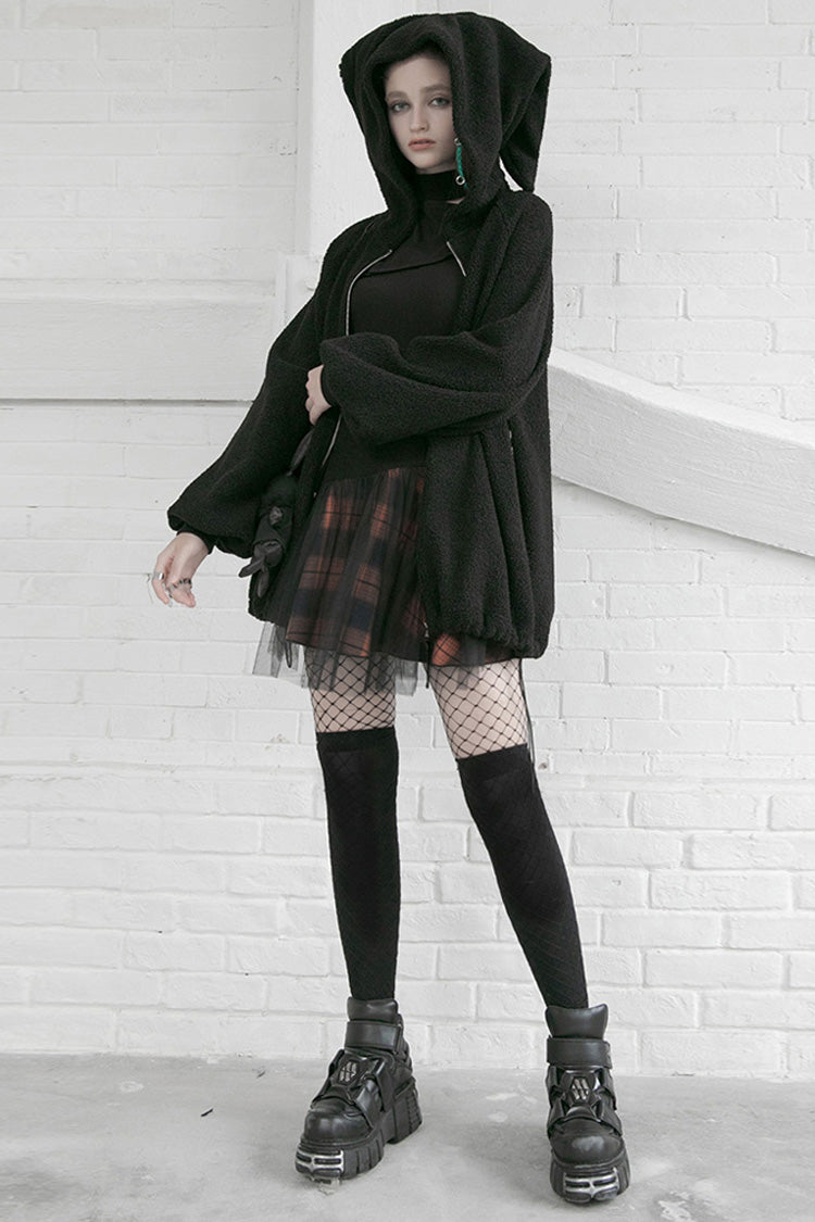 Crimson Noir Lace Mesh Stitching Plaid Metal Buckle High-Waist Punk Skirt