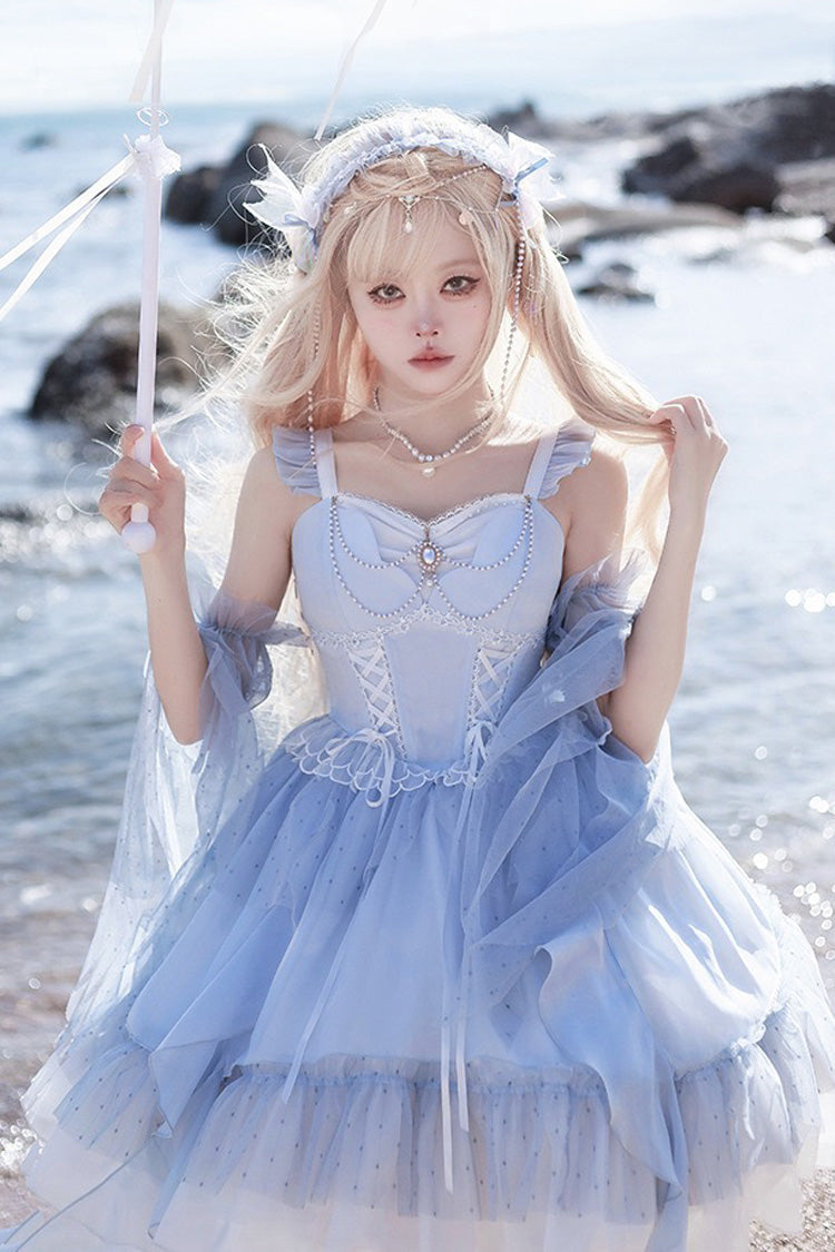 Azure Moon Goddess Song Multi-Layer Frilled Lace-Up Elegant Lolita JSK