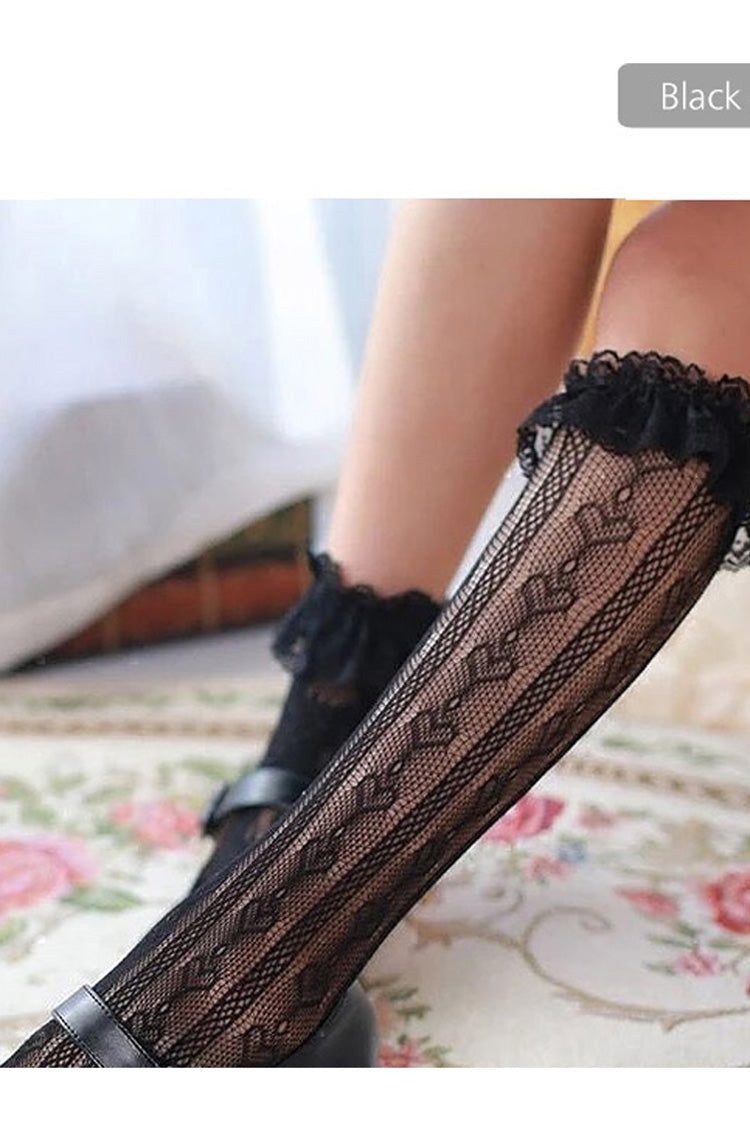 Heart Cutout Lace Hollow Mid-Calf Lolita Socks
