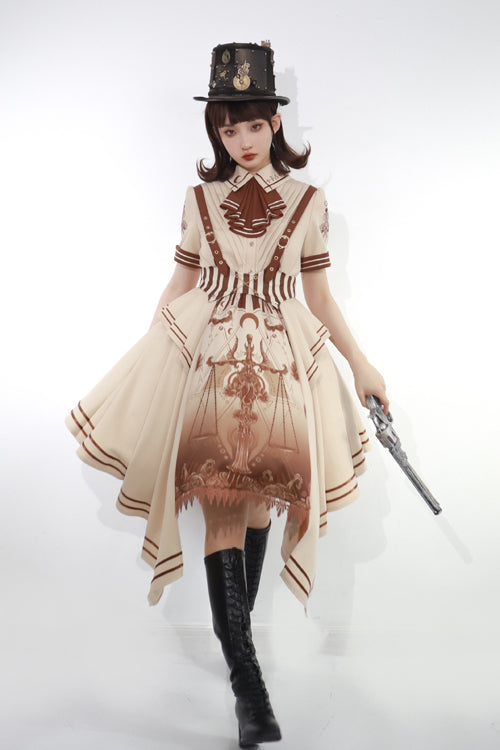 British Style Sweet Lolita Cardigan with Short Sleeves and Libra Print