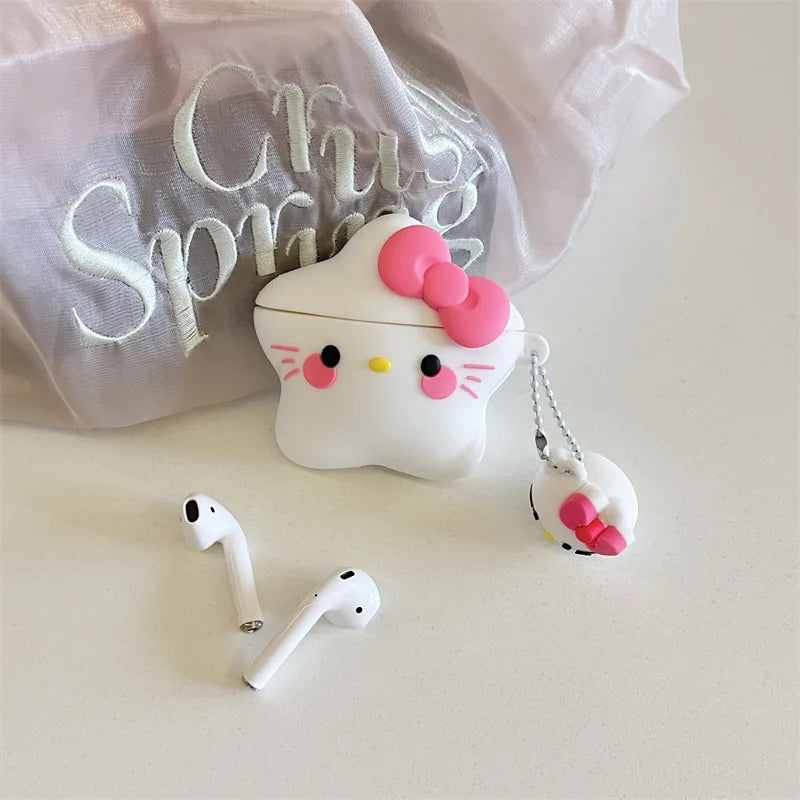 Kitty Star Airpods Silicone Case with Keychain KI676