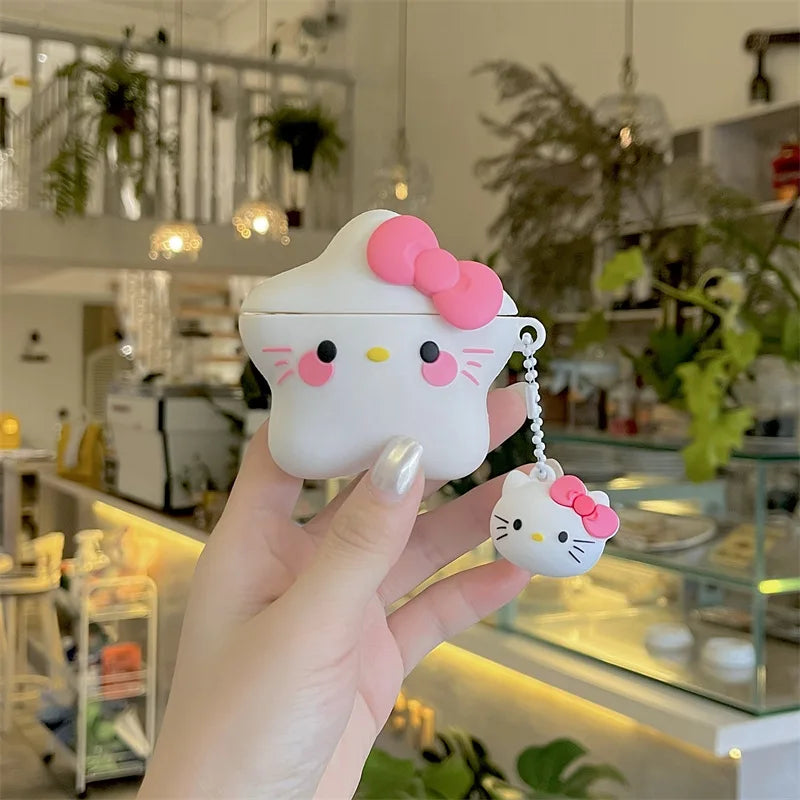 Kitty Star Airpods Silicone Case with Keychain KI676