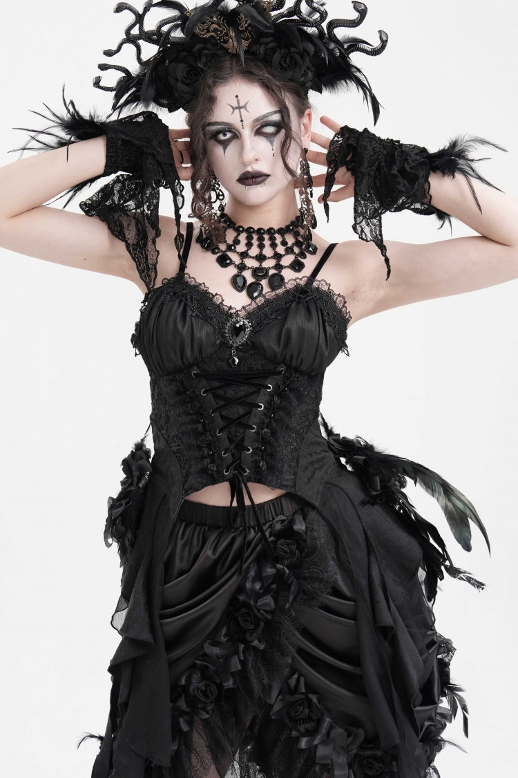 Gothic Overbust Corset with Lace-Up Back and Delicate Lace Trim