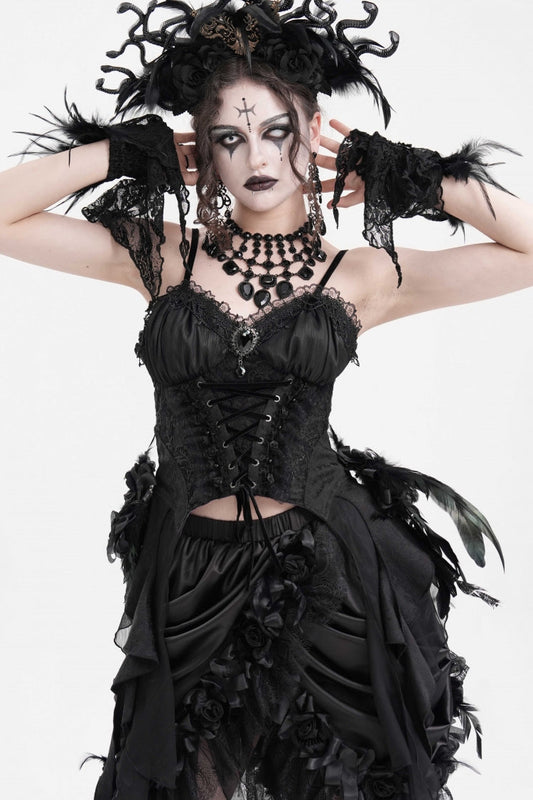 Gothic Overbust Corset with Lace-Up Back and Delicate Lace Trim