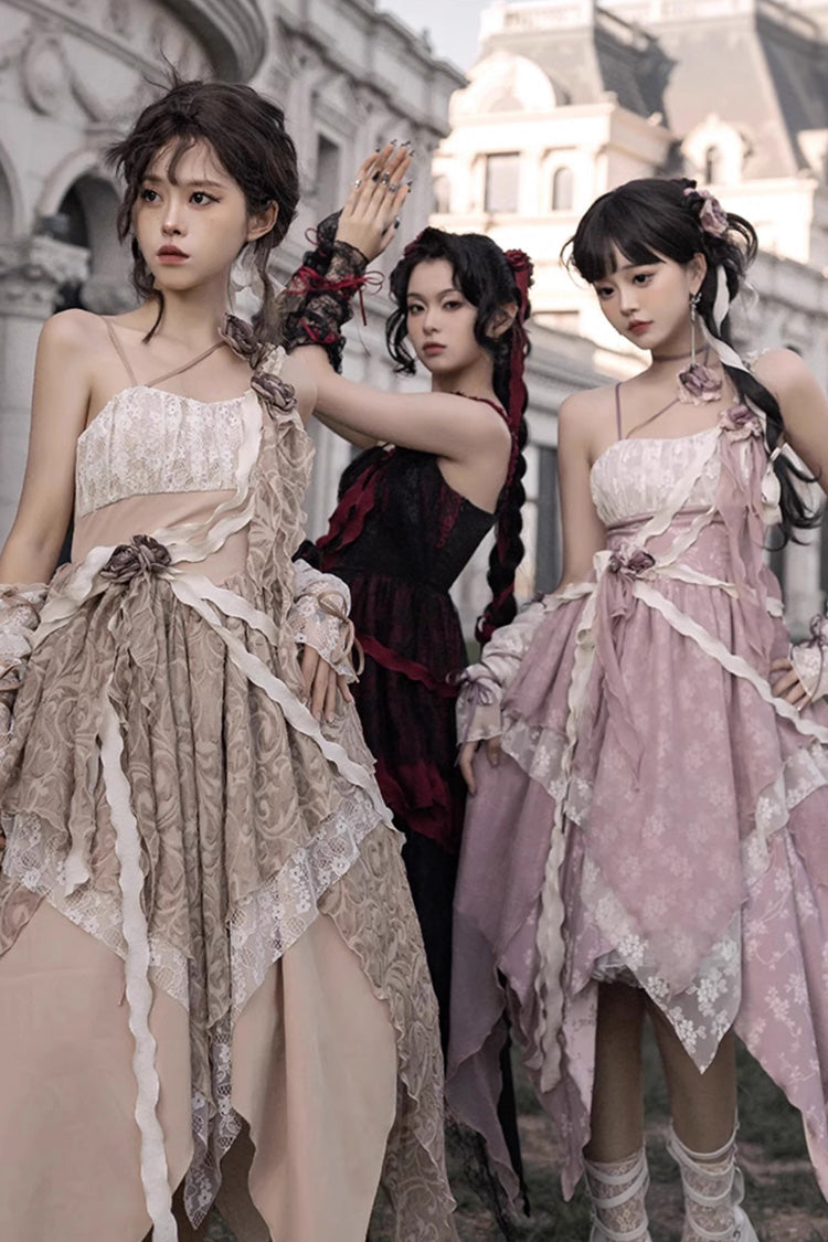 Wabi Sabi Stitched Irregular Asymmetric Gothic Lolita JSK Dress in 3 Colors