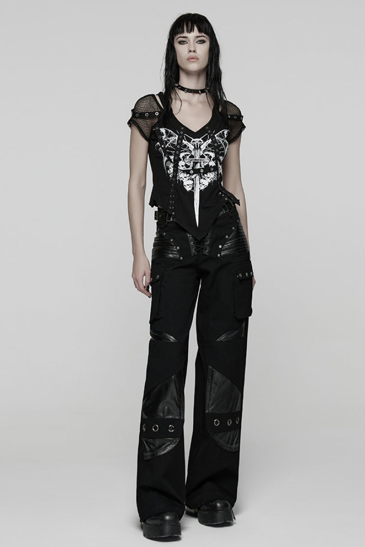Punk Tee with Spliced Mesh and Strappy Details