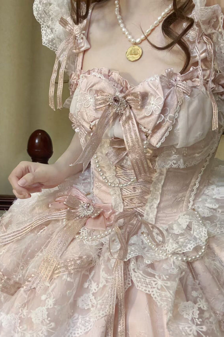 Anna's Ball Square Collar Hanayome Bow Lace JSK, Sweet Princess Ballet Ruffled
