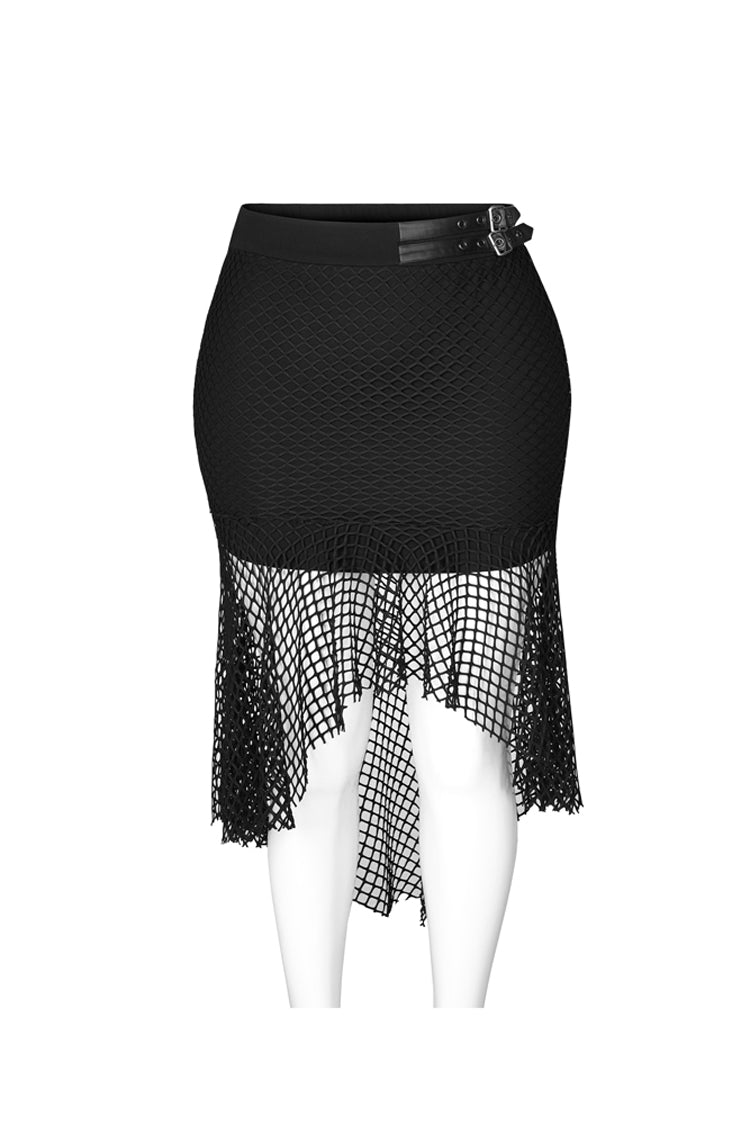 Fishtail Knit Skirt with Leather Clasps and Mesh Panels