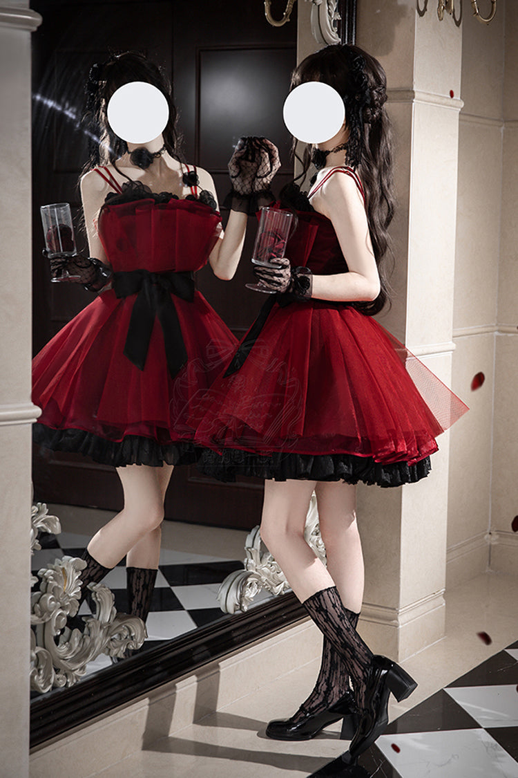 Burgundy Eternal Night Bouquet Sleeveless Ruffle Bow Sweet Princess Lolita Gown
