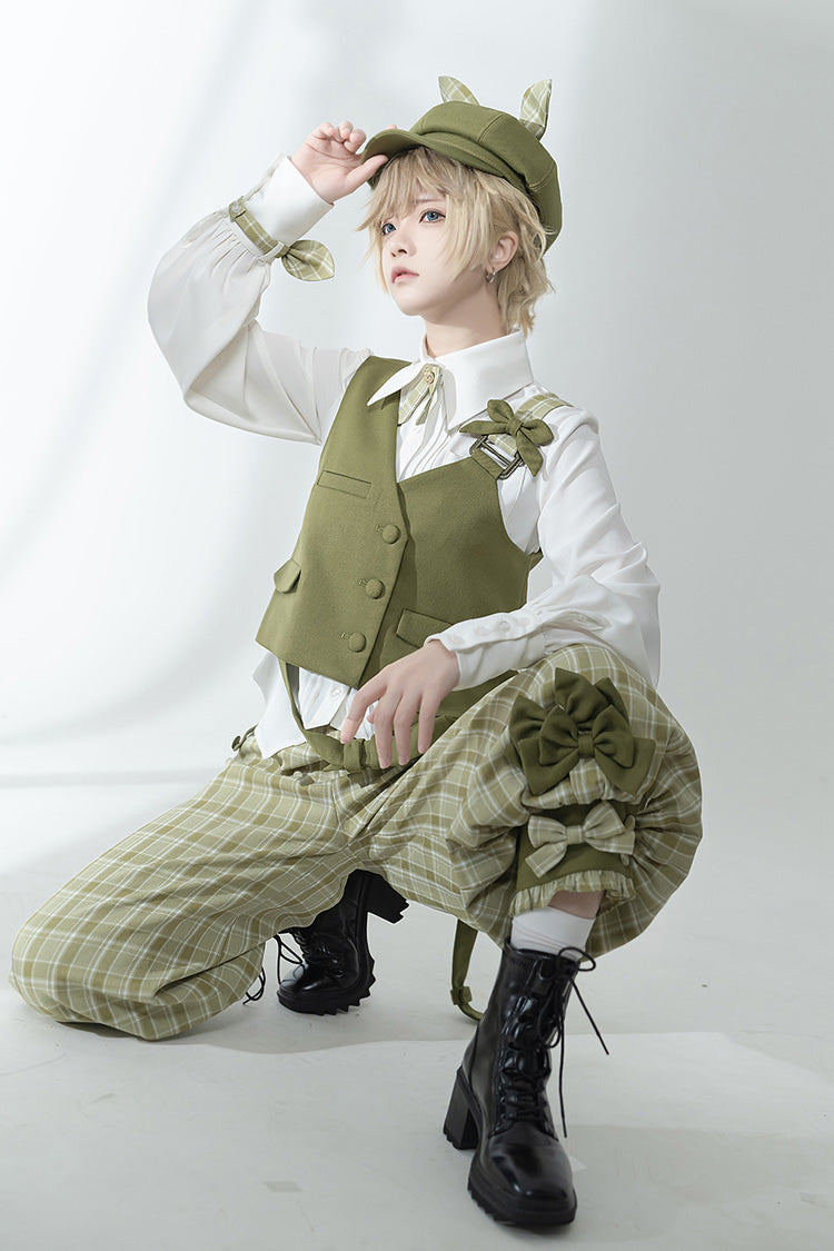 Ouji Lolita Vest with Plaid Pants - Matcha Green - Secret Morning Post - Dual