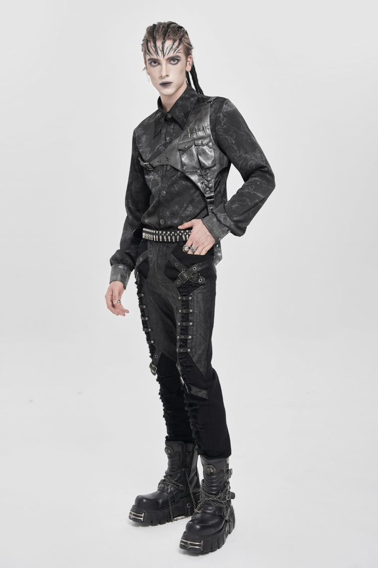 Punk Asymmetric Blouse with Print Stitching and Bullet Detail, Long Sleeve