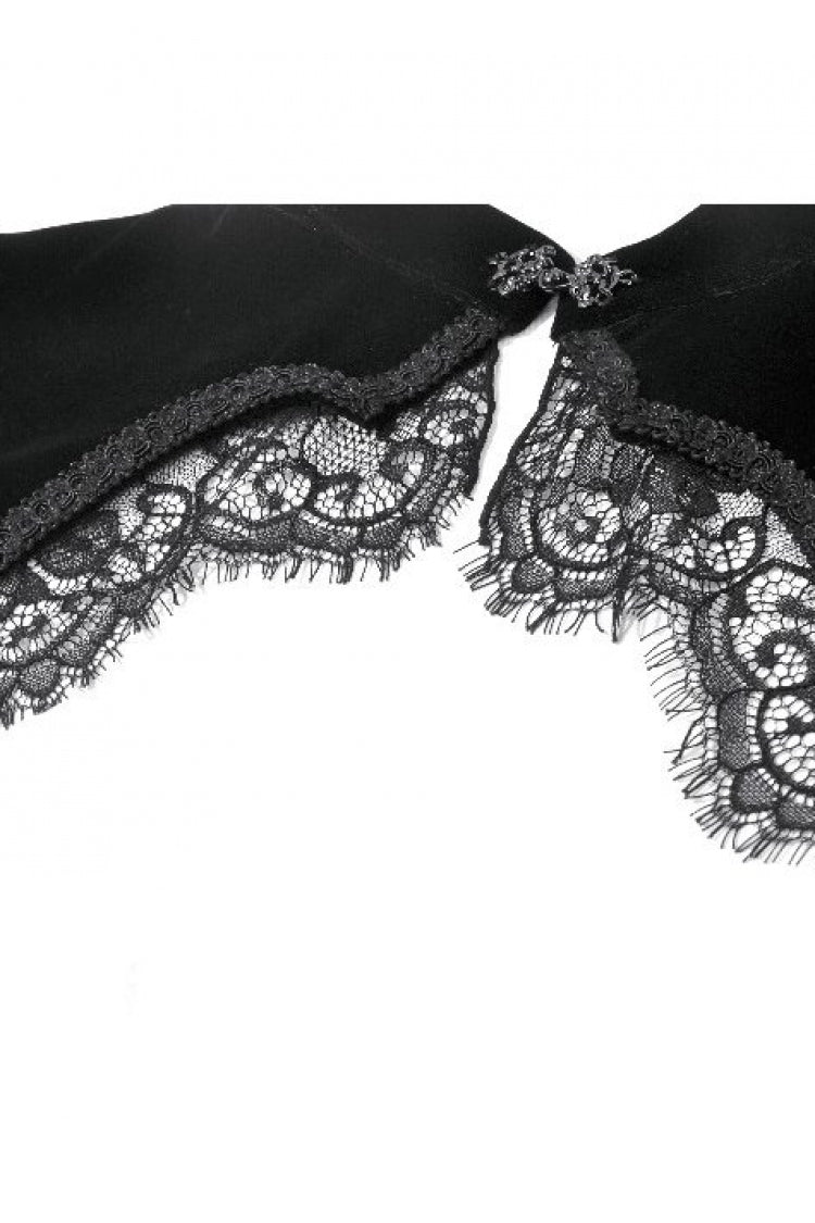 Gothic Shrug with Keyhole Mandarin Collar, Velvet Lace Splice & Flare Sleeves