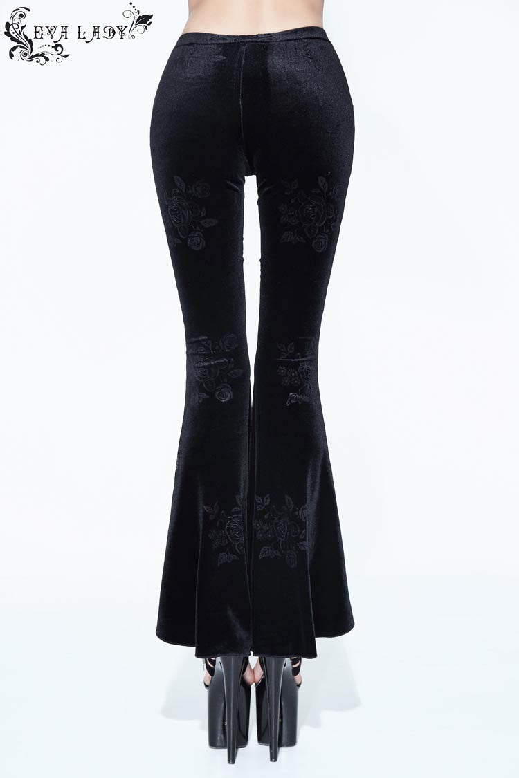 Rose-Pattern Knit Flare Pants with Beaded Chain Sides