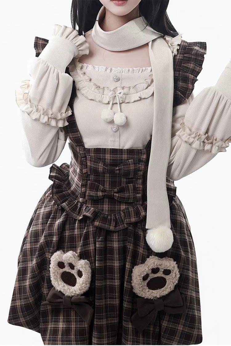 Chocolate Plaid Ruffle Bow Strap Dress - Fluffy Little Bear