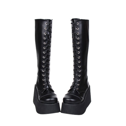 Sweet Lolita High Boots with Lace-Up Design and Concise Style