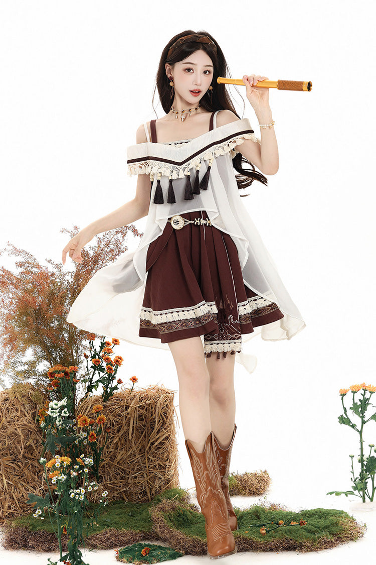 Chocolate Square Collar Embroidered JSK Set - Dream of the Wilderness