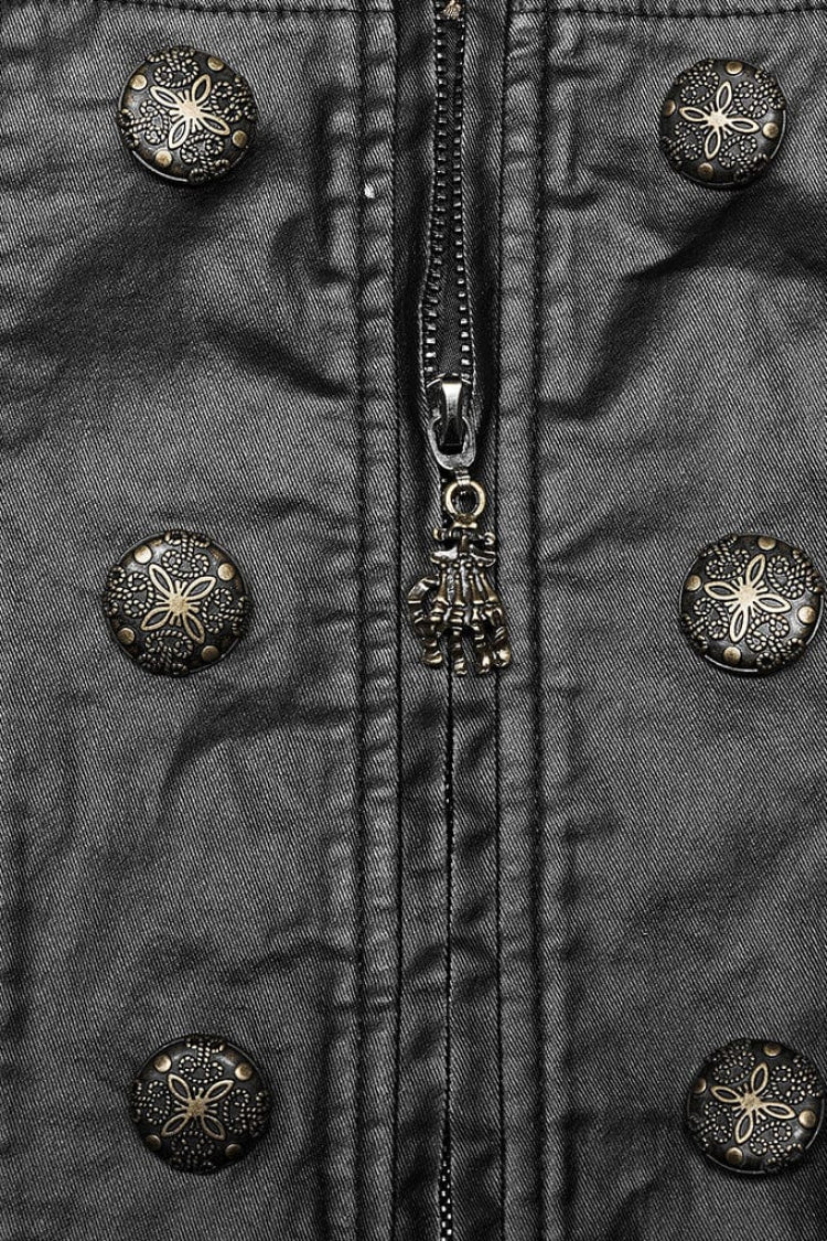 Gothic Men's Vest with Jacquard Print and Metal Ring Accents - Two Hues
