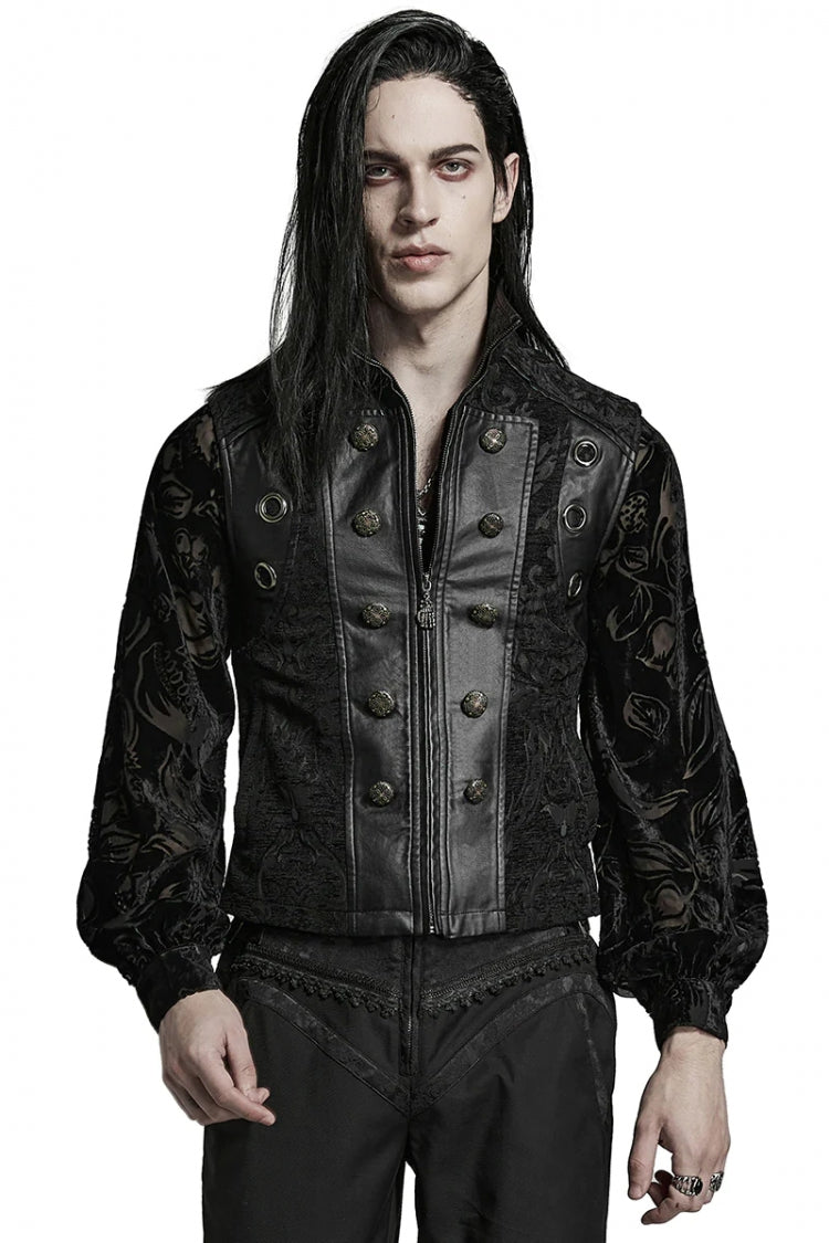 Gothic Men's Vest with Jacquard Print and Metal Ring Accents - Two Hues