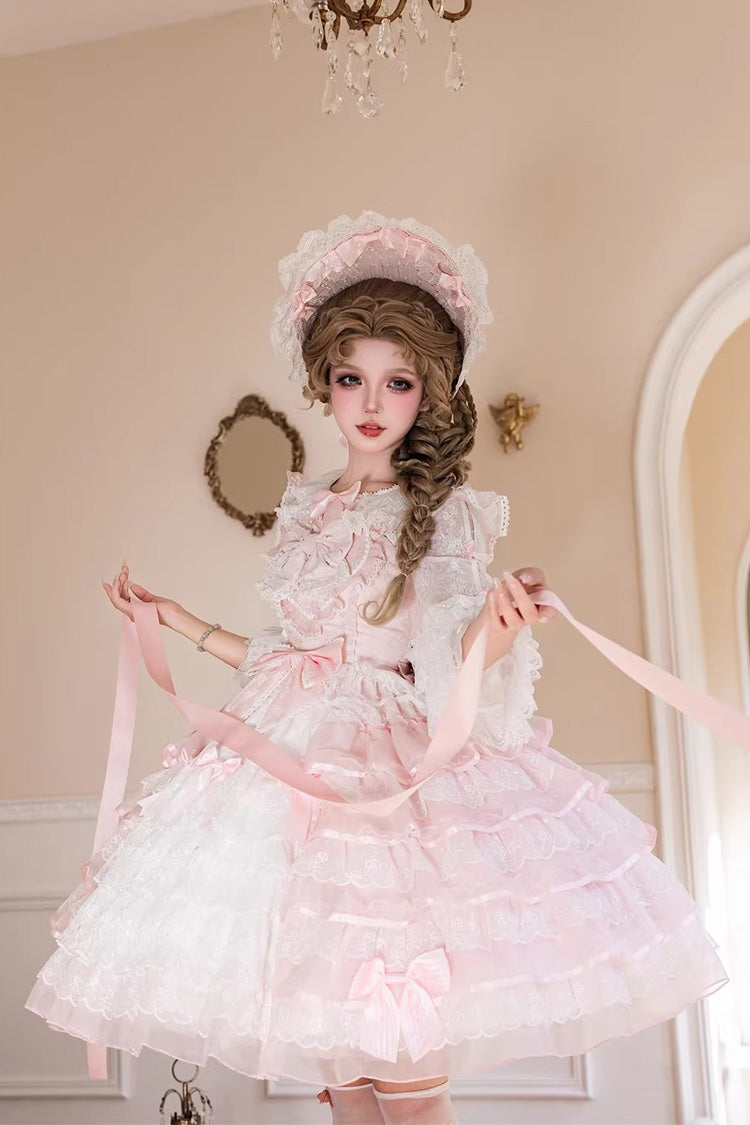 Cherry Blossom Letter Sleeveless Multi-Layer Embroidered Open Bow Lolita JSK