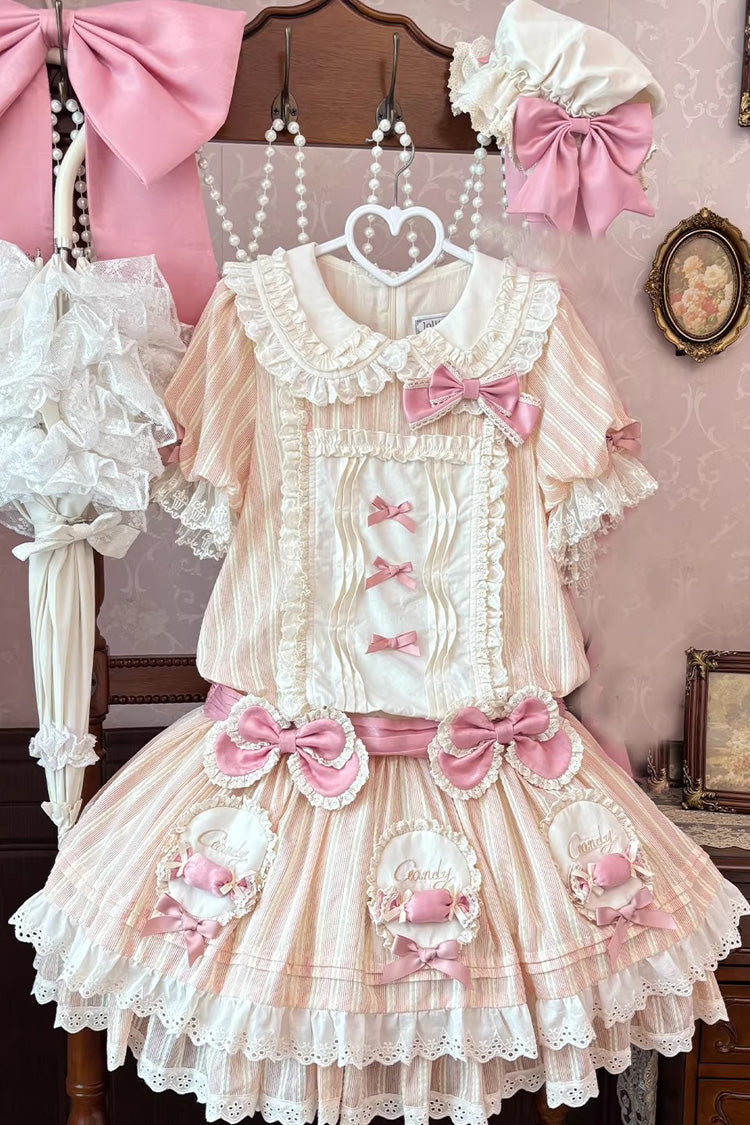 Candy Paradise Doll Collar Short-Sleeve Double Ruffle Bow Lolita OP