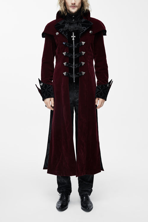 Gothic Shawl Collar Men's Long Velvet Overcoat in Western Style