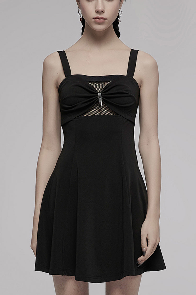 Punk Sleeveless Dress with Mesh and Buckle Details