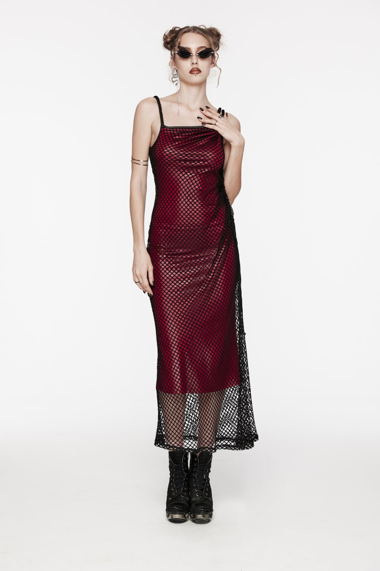 Crimson Gothic JSK Dress with Mesh Panels and Eyelet Accents