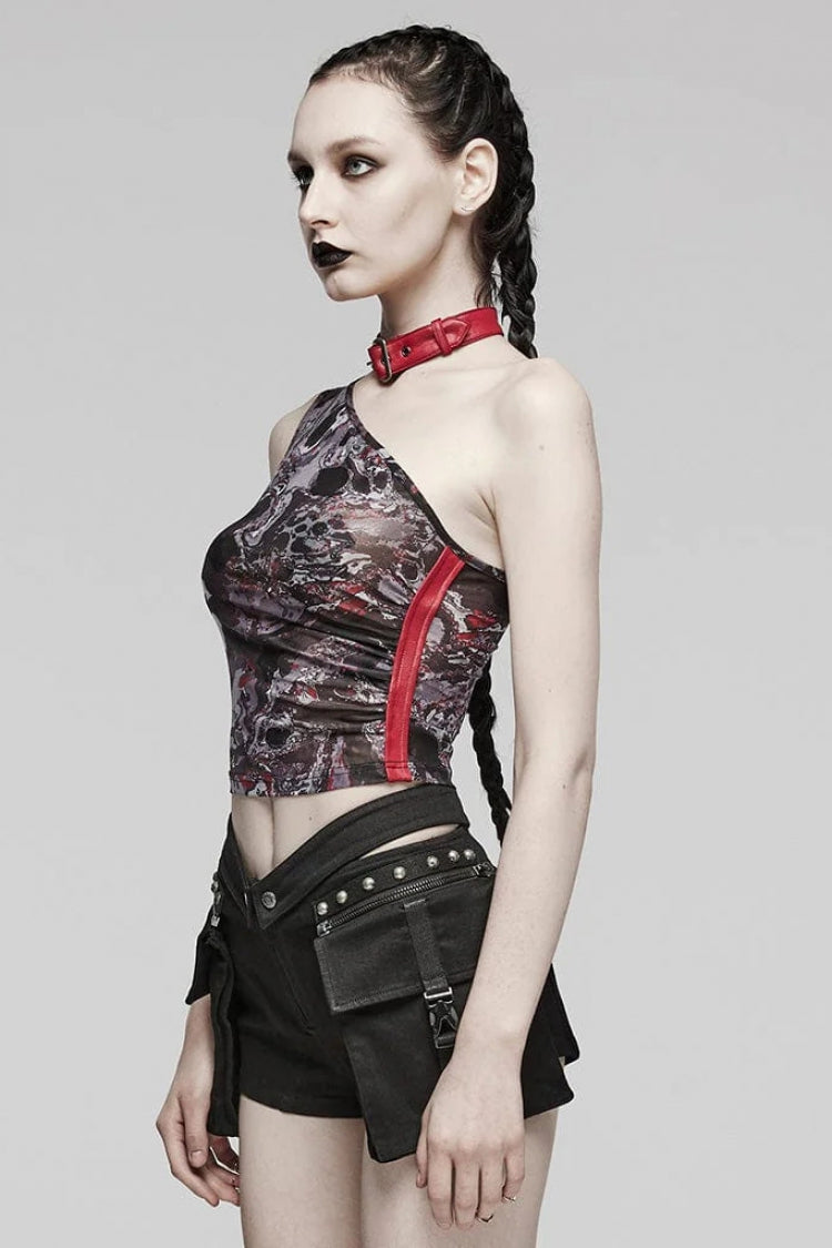 Women's Steampunk Halter Vest with Asymmetrical Off Shoulder, Sleeveless, Print in 2 Colors