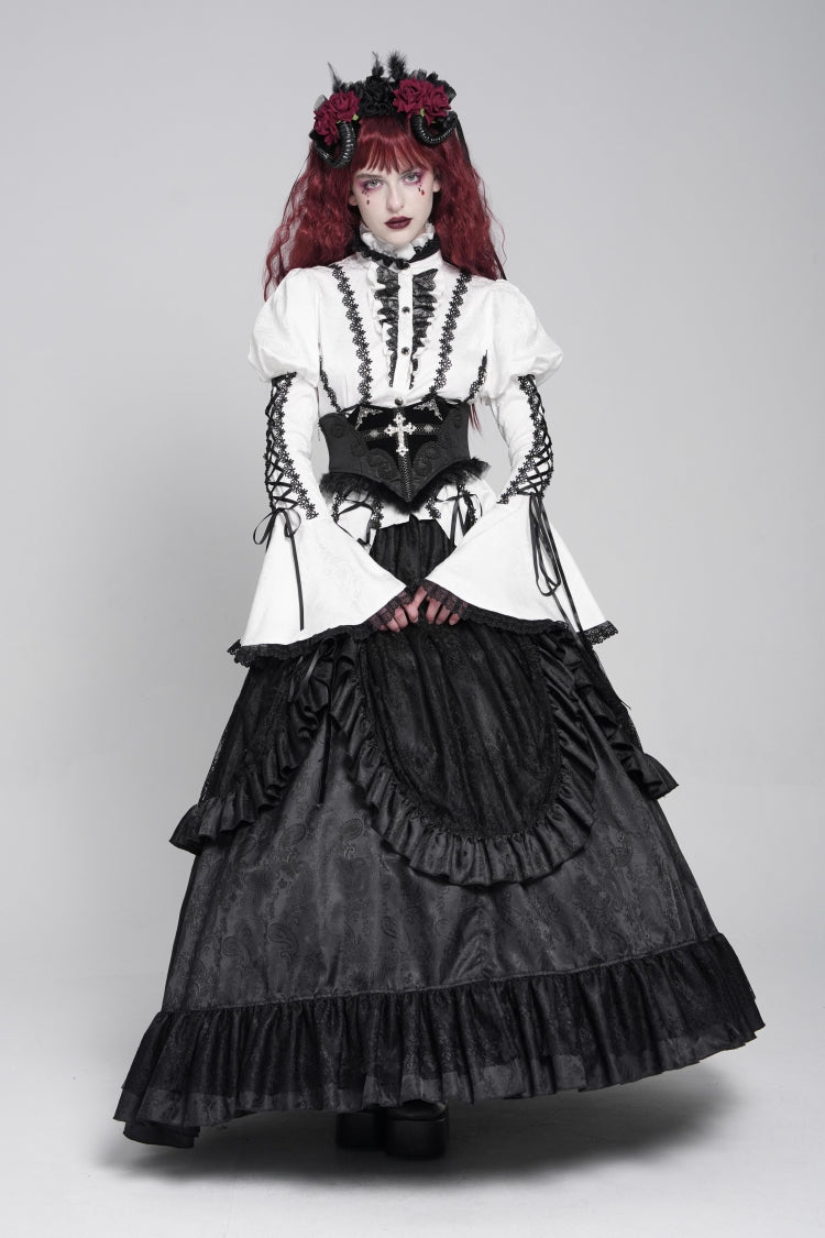 Underbust Corset with Cross and Eye Motif and Slimming Lace-Up