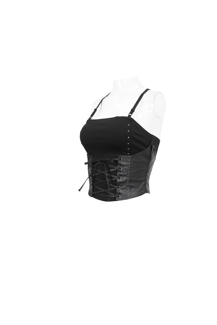 Punk Bandeau Camisole with Adjustable Strings in Black Knit