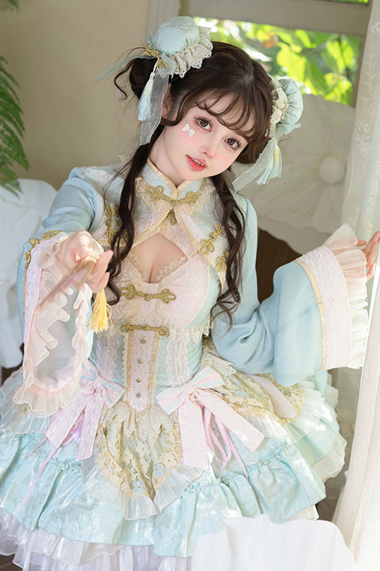 Emerald White Pear Dream Multi-Layer Ruffle Lace Sweet Chinese Princess Lolita Jumper
