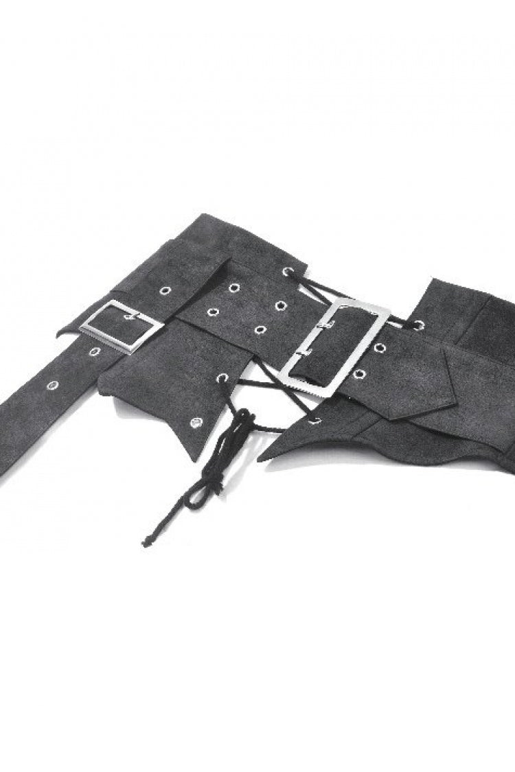 Washed Black Lace-Up Eyelet Punk Asymmetric Corset Waist Belt for Women