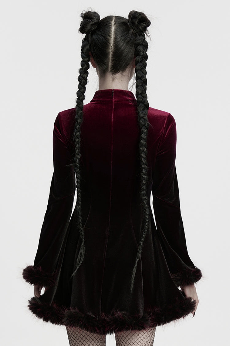 Crimson Noir Ombre Long-Sleeve Gothic Dress for Women