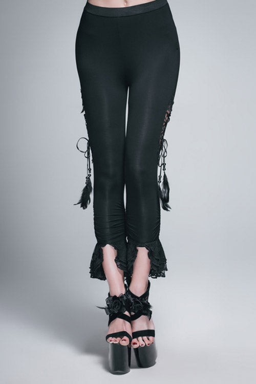 Side Slit Lace-Up Pants with Hollow Details