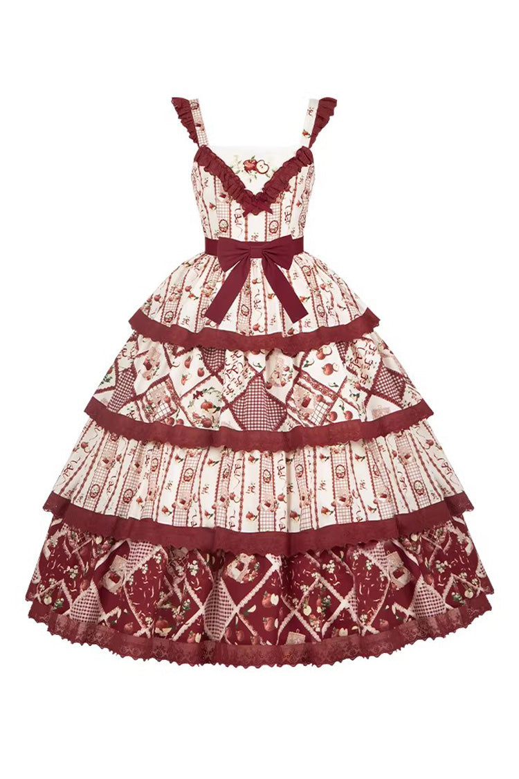 Crimson Sweet Lolita JSK with Sunflower Print and Ruffle Embroidery
